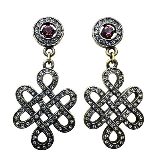 Heidi Daus Purple Pink Crystal Bronze Pierced Earrings Chandelier 2 Inch - Picture 1 of 3